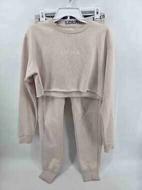 Lounge Cream Loungewear Set Crop Sweatshirt & Joggers + Tank & Bralette Size M/L